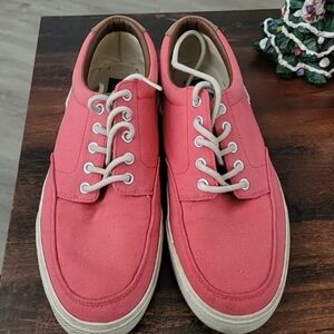Polo Ralph Lauren Vance Side Lace Boat Shoes  Canvas Leather Mens 10D Salmon